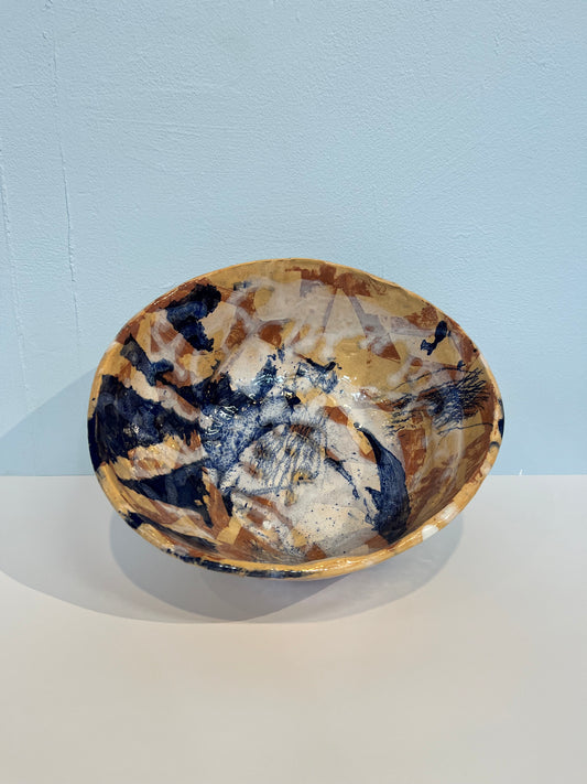 Abstract patterned ceramic fruit bowl